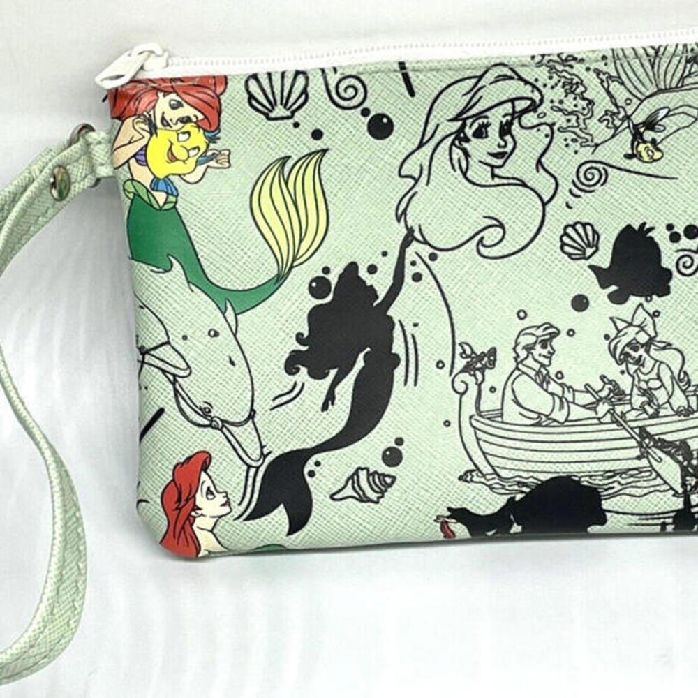 Disney The Little Mermaid Ariel Wallet Wristlet Zipper Pouch 6.5"‎ x 4.5" Green